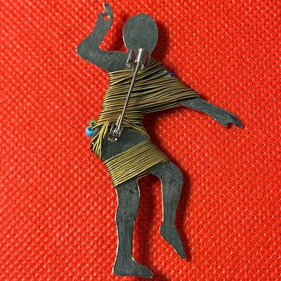 Artisan Made Dancing Woman Silver Tone with Gold Wire/Czech Beads Brooch Pin - Picture 2 of 3